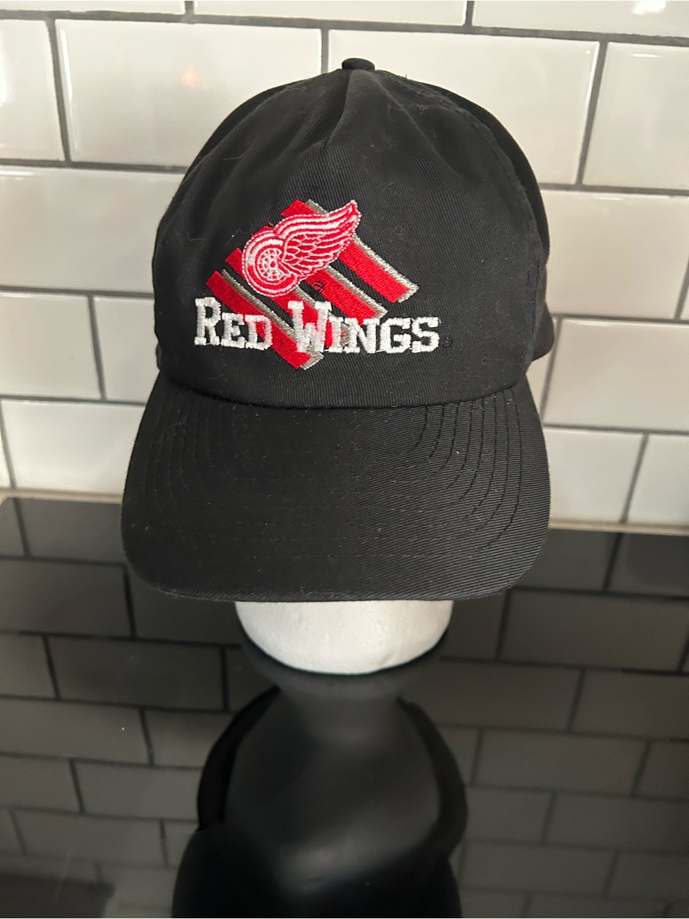NHL Red Wings Black Hat with Red & White Embroidered Logo